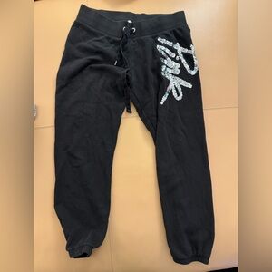 PINK Victoria's Secret Black cropped Joggers with Silver Sequin Logo